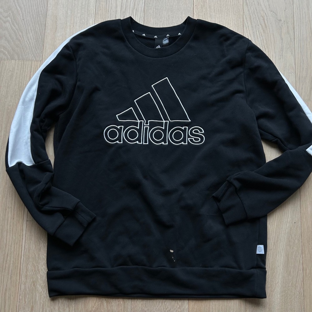 Adidas Sweatshirt Large Black White Logo Raglan Crewneck Athletic Sportswear